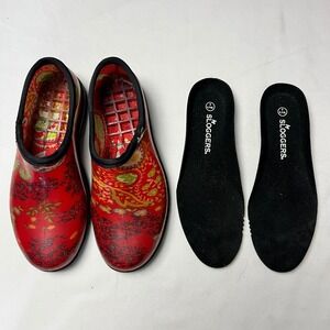 Sloggers Garden Shoes Waterproof Comfort Slip On‎ Clogs Red Paisley Women's 8